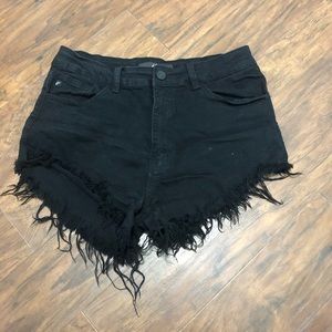 High rise, stretchy, cut off black shorts